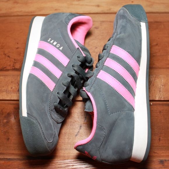 pink and gray adidas samoa